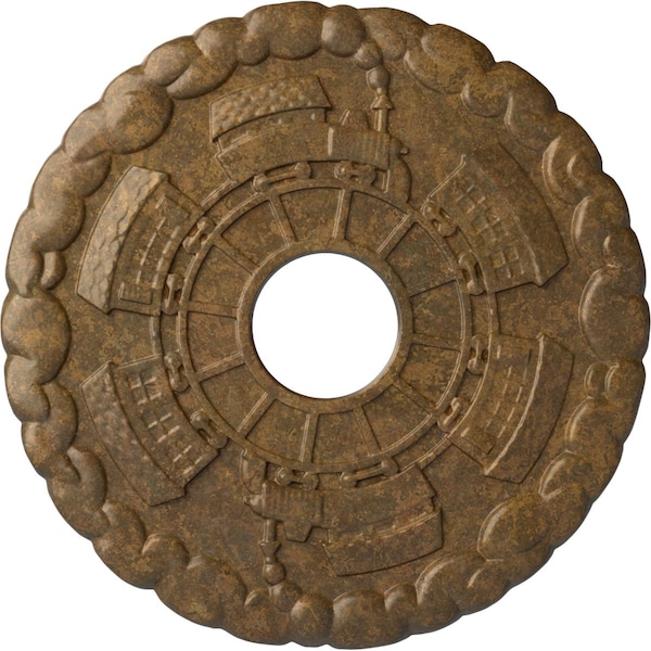 Ekena Millwork Kendall Train Station Medallion (Canopies up to 3 7/8"), 18 1/2"OD x 3 7/8"ID x 1"P, Rubbed Bronze CM18KDRZS - main